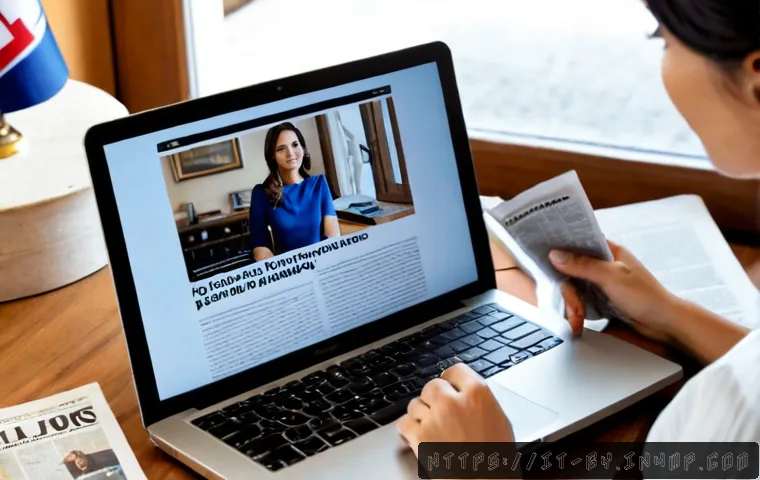Home 26 가짜뉴스 판별 기준 설정하기 - Photorealistic Italian home office scene, an adult woman carefully comparing a smartphone news artic...